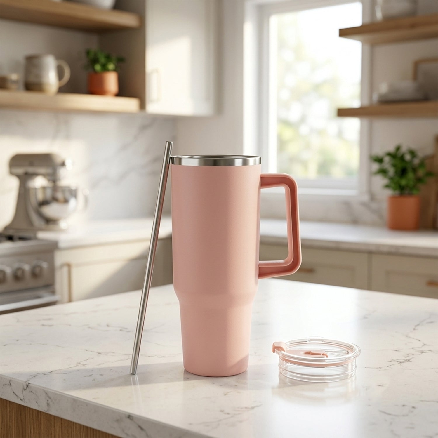 Konvex Hydra Insulated Travel Tumbler 1200 Ml With Handle Straw Pink (1 Pc)