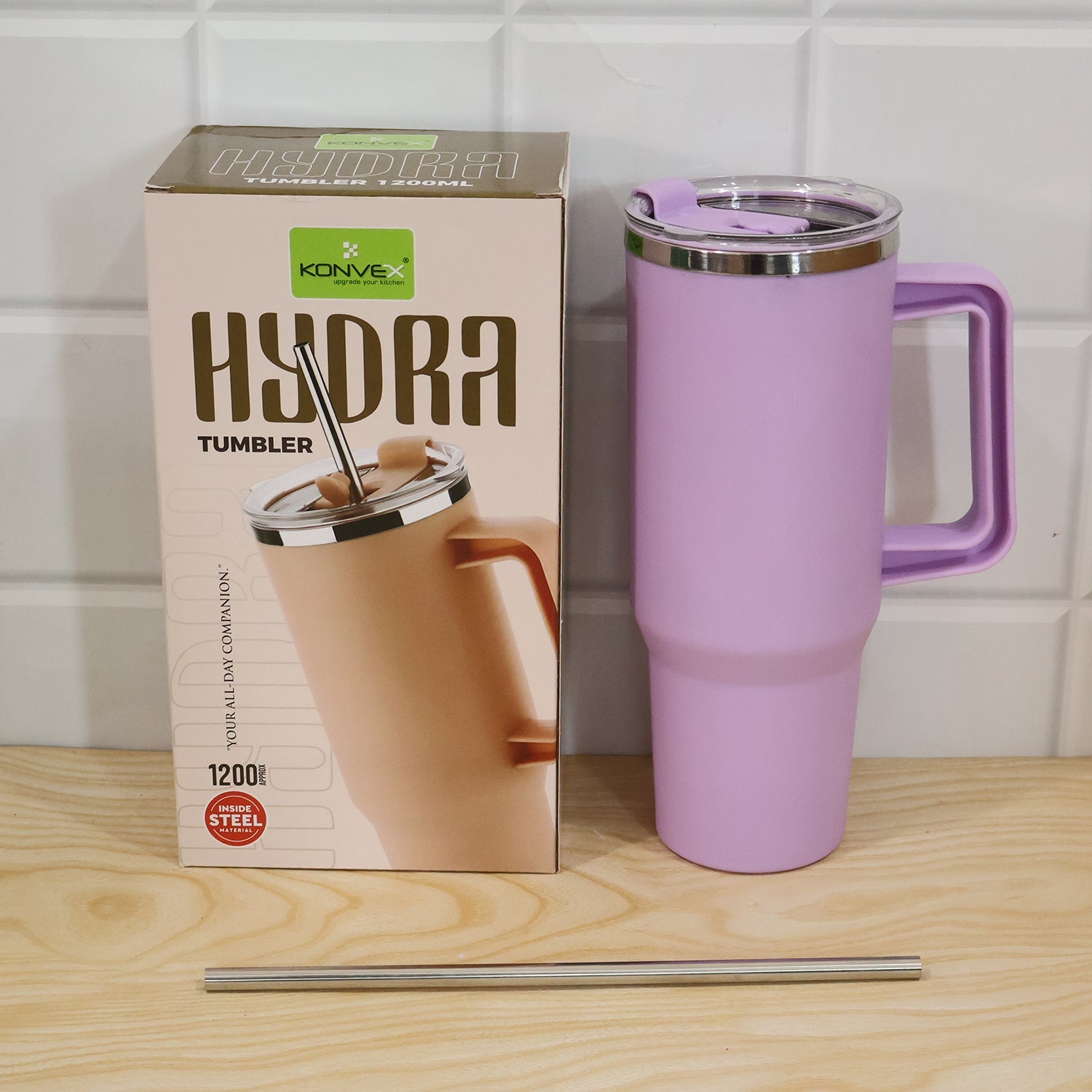 Konvex Hydra Insulated Travel Tumbler 1200 Ml With Handle Straw Purple (1 Pc)